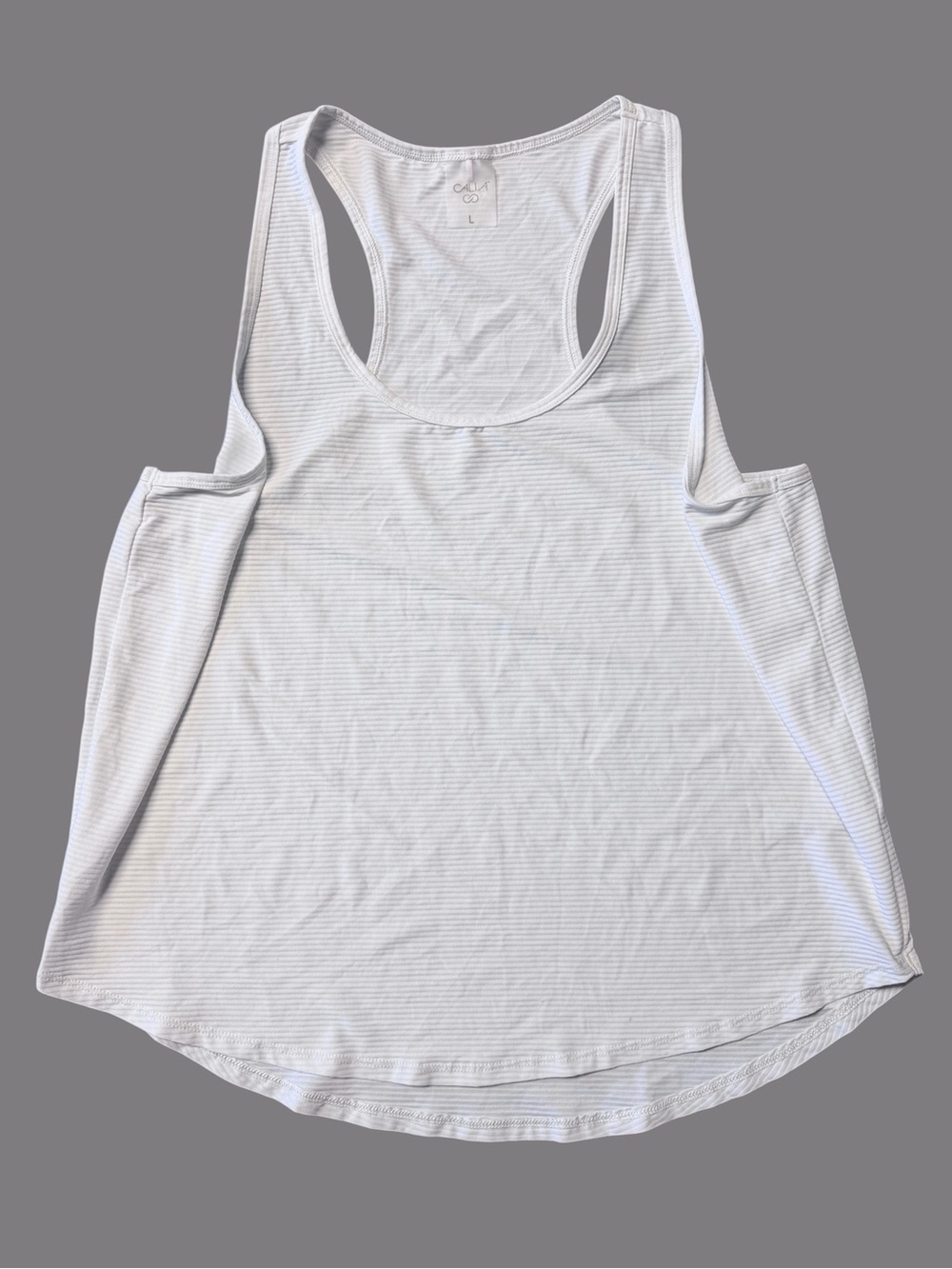 Calia White Shadow Stripe Tank Top Large